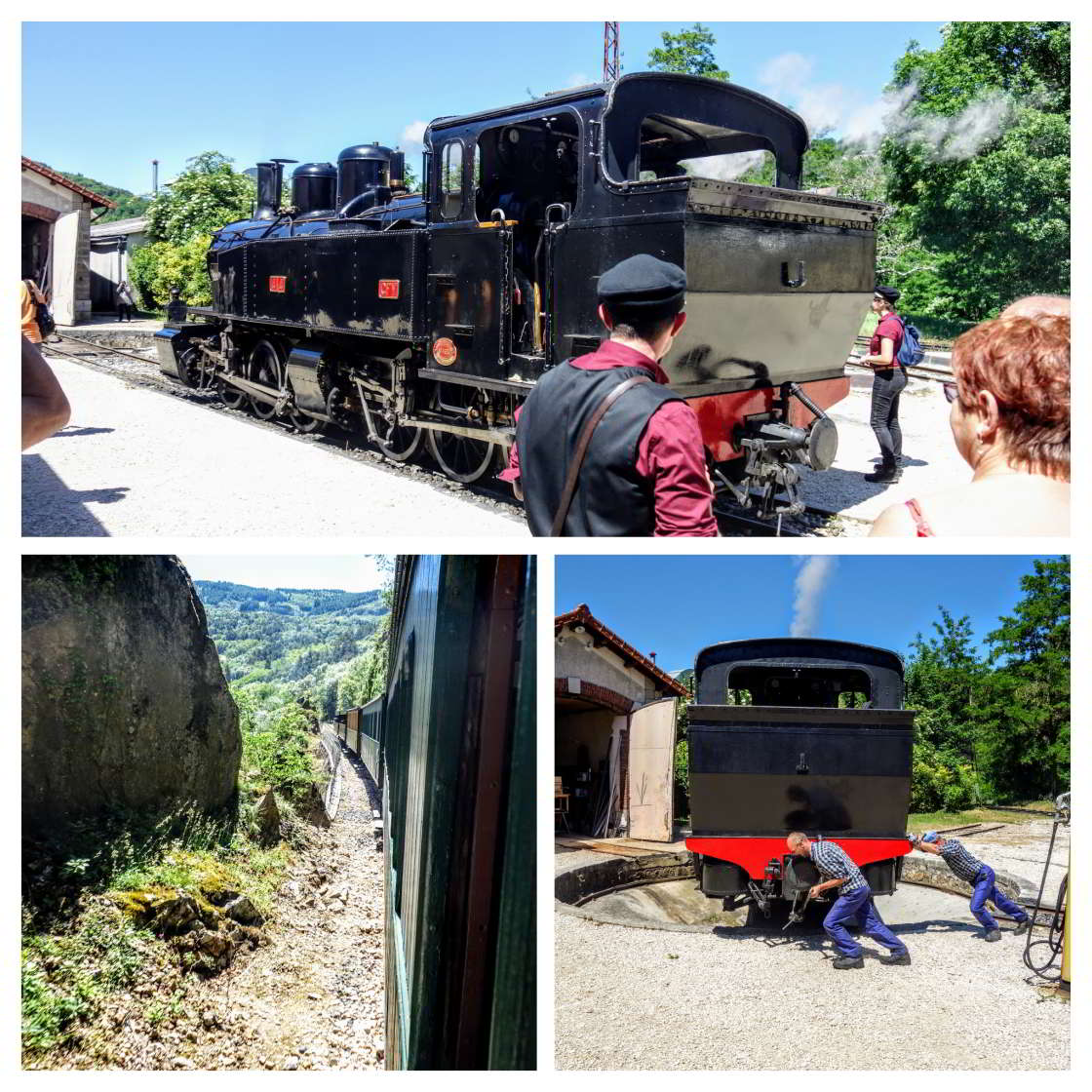 Aankomst op het station van Lamastre. Tourner! collage van beelden over de Ardèche treinrit