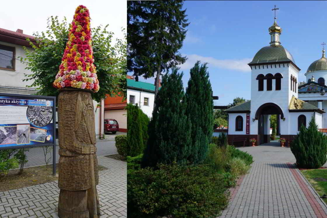 Een van de 'baardmannetjes' en een orthodox klooster
